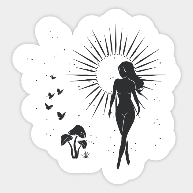 Sun Mushroom Goddess Sticker by studioaartanddesign